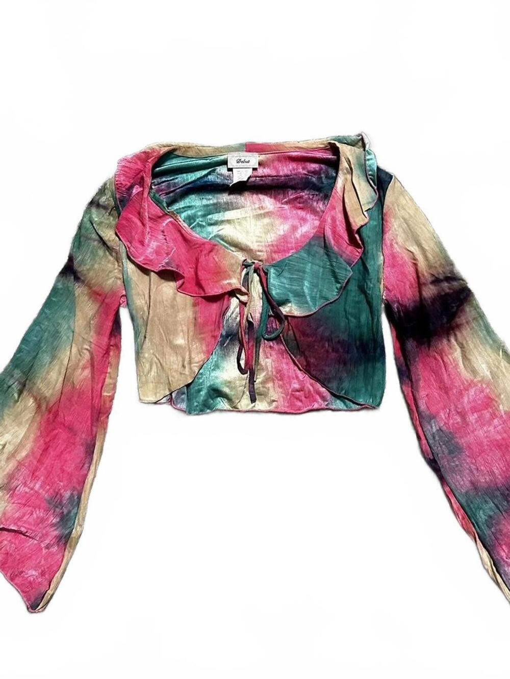 Vintage Debut by Charlotte Russe Bell Sleeve Bolero Cropped Tie Cardigan Size L